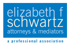 Logo of Elizabeth F. Schwartz, PA. Within a bright blue-colored horizontal rectangle, it reads "elizabeth f schwartz, attorneys & mediators," and below the rectangle is a free-floating line of text which reads "a professional association."